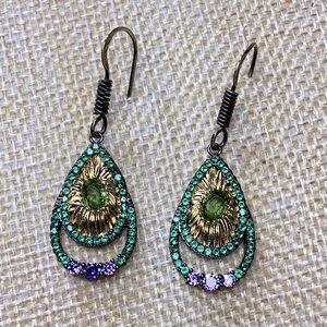 Black-Gold Multicolor Drop Earrings With Stones